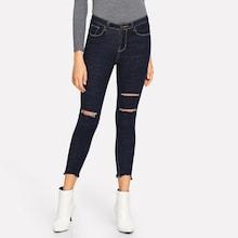 Shein Raw Hem Ripped Detail Jeans