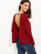 Shein Burgundy Drop Shoulder Backless Twist T-shirt