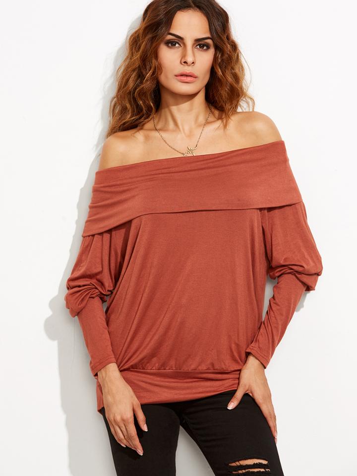 Shein Brick Red Off The Shoulder T-shirt