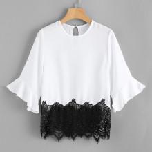 Shein Contrast Lace Trim Top