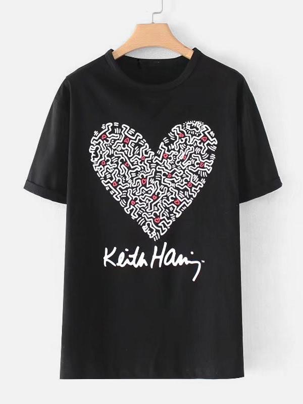 Shein Printed Cuffed Tee