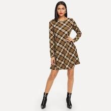 Shein Plaid Print Round Neck Dress