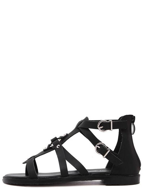 Shein Faux Leather Caged Gladiator Sandals - Black