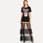 Shein Figure Print Sheer Mesh Panel Tee Dress