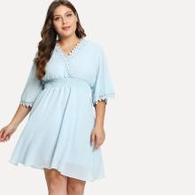 Shein Plus Lace Panel V Neckline Dress