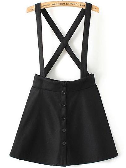 Shein Black Strap Buttons Skirt
