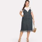 Shein Plus Denim Dual Pocket Fringe Hem Cami Dress