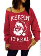Shein Red Santa Claus Print Loose Sweatshirt