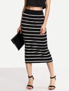 Shein Black White Stripe Split Midi Skirt