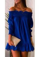 Rosewe Off The Shoulder Long Sleeve Blue Straight Dress