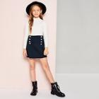 Shein Girls Double Button Solid Skirt