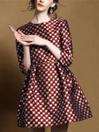Shein Red Round Neck Length Sleeve Heart Print Dress