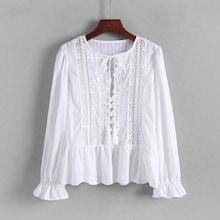 Shein Hollow Out Lace Panel Pep Hem Blouse