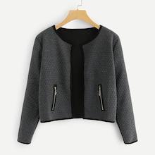 Shein Contrast Trim Zipper Detail Coat
