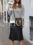 Shein Black White Striped Round Neck T-shirt