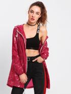 Shein Drawstring Waist Longline Patent Hoodie Jacket