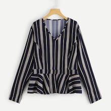 Shein Plus Vertical Stripe Peplum Blouse