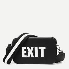 Shein Slogan Detail Bag With Striped Strap