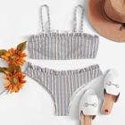 Shein Plus Frill Trim Striped Bikini Set