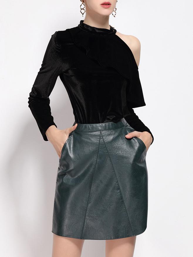 Shein Black Open Shoulder Ruffle Blouse