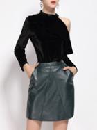 Shein Black Open Shoulder Ruffle Blouse