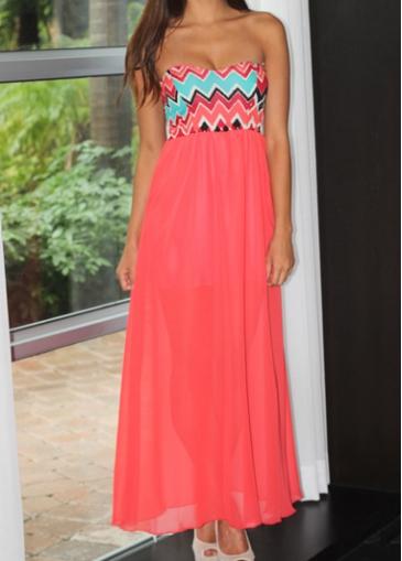 Rosewe Backless Chevron Print High Waist Maxi Dress