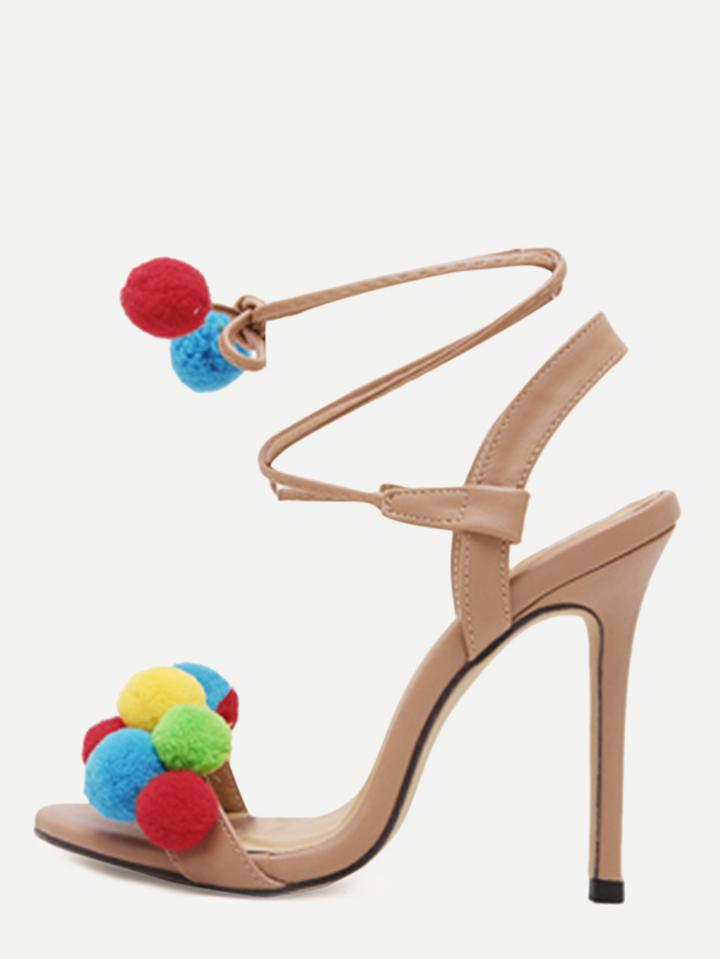 Shein Apricot Open Toe Pompom High Stiletto Sandals