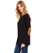 Shein Black Long Sleeve Elbow Patch T-shirt