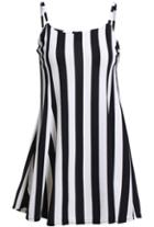 Shein Black White Spaghetti Strap Vertical Stripe Dress