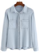 Shein Blue High Low Pockets Blouse
