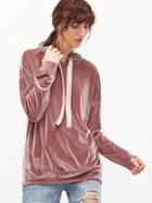 Shein Pink Drop Shoulder Zip Slit Side Velvet Hoodie