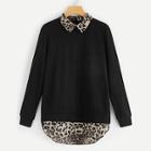 Shein Leopard Curved Hem & Collar 2 In 1 Pullover