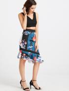 Shein Color Block Flower Print Asymmetric Frill Skirt