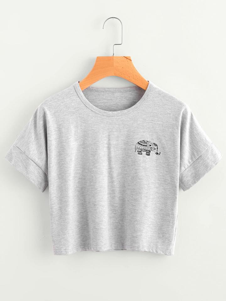 Shein Elephant Print Slub Tee