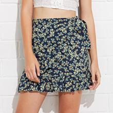 Shein Tie Waist Ruffle Hem Wrap Skirt