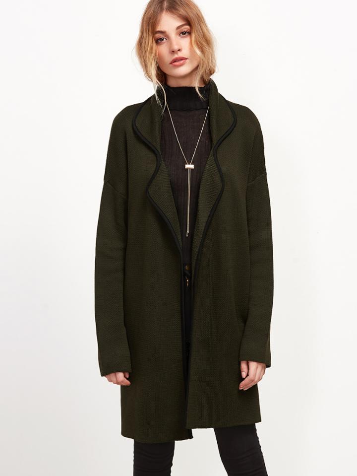 Shein Olive Green Contrast Binding Drop Shoulder Sweater Coat