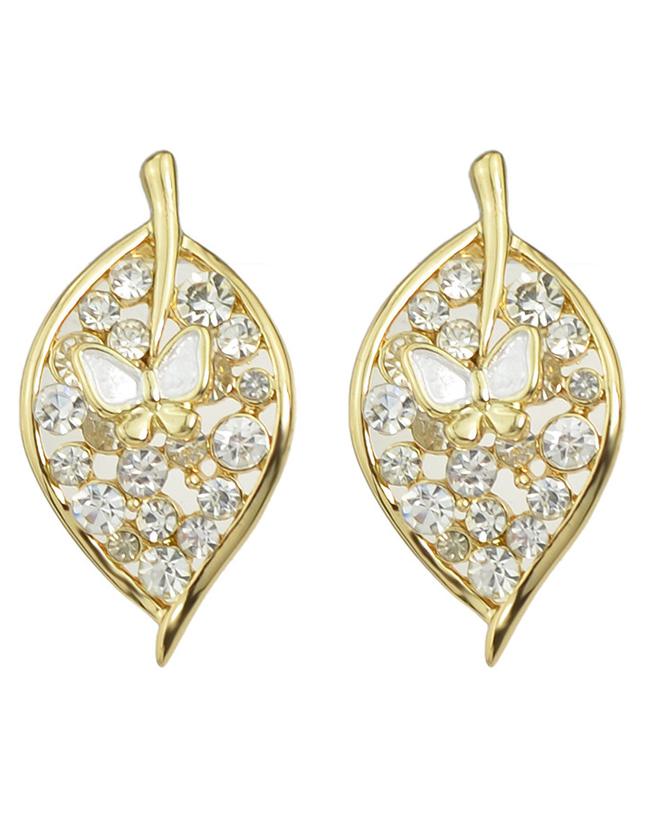 Shein White Rhinestone Leaf Stud Earrings