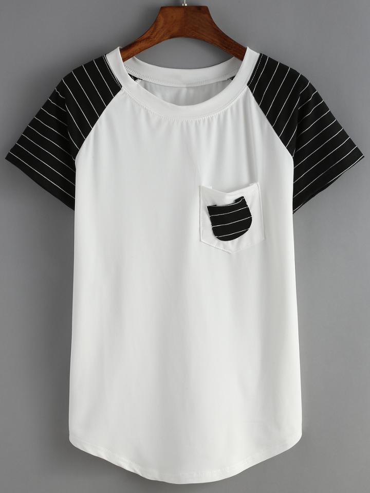Shein Raglan Sleeve Striped Pocket T-shirt