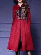 Shein Red Collar Print Pockets Coat