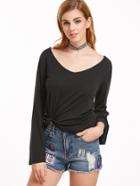 Shein Black V Neck Long Sleeve T-shirt