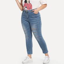 Shein Plus Bleach Wash Rips Detail Jeans