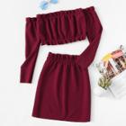 Shein Frill Trim Knit Crop Top With Skirt