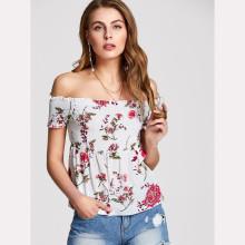 Shein Flower Print Shirred Bardot Top