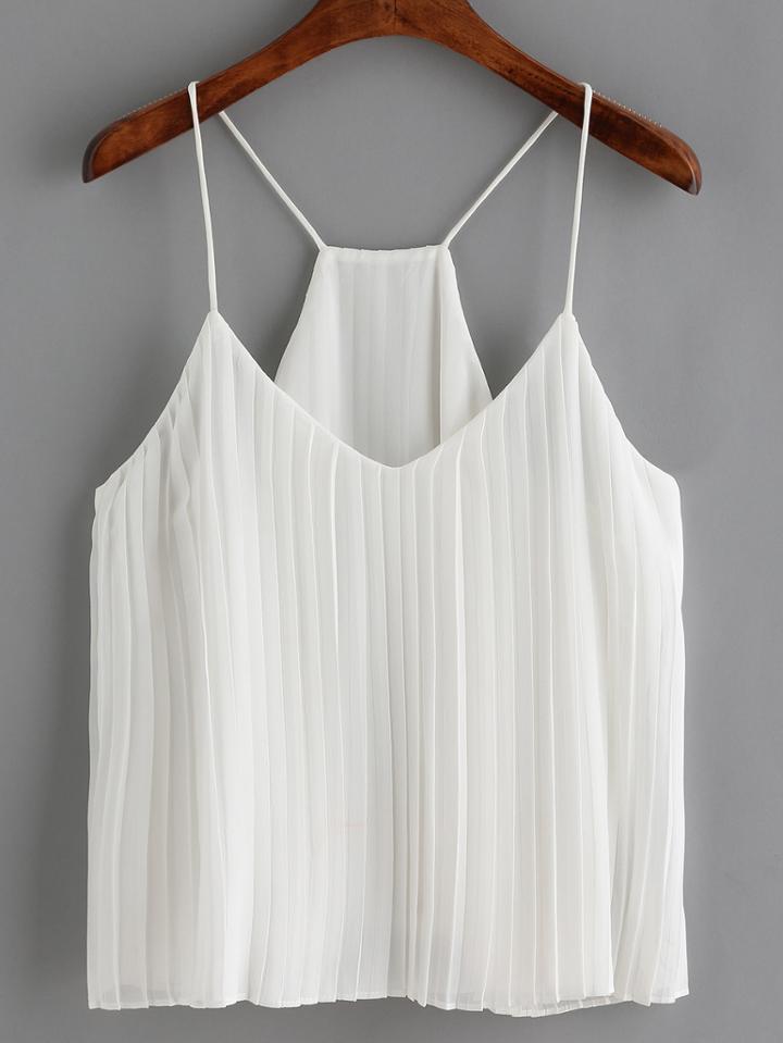 Shein White Spaghetti Strap Ruched Cami Top