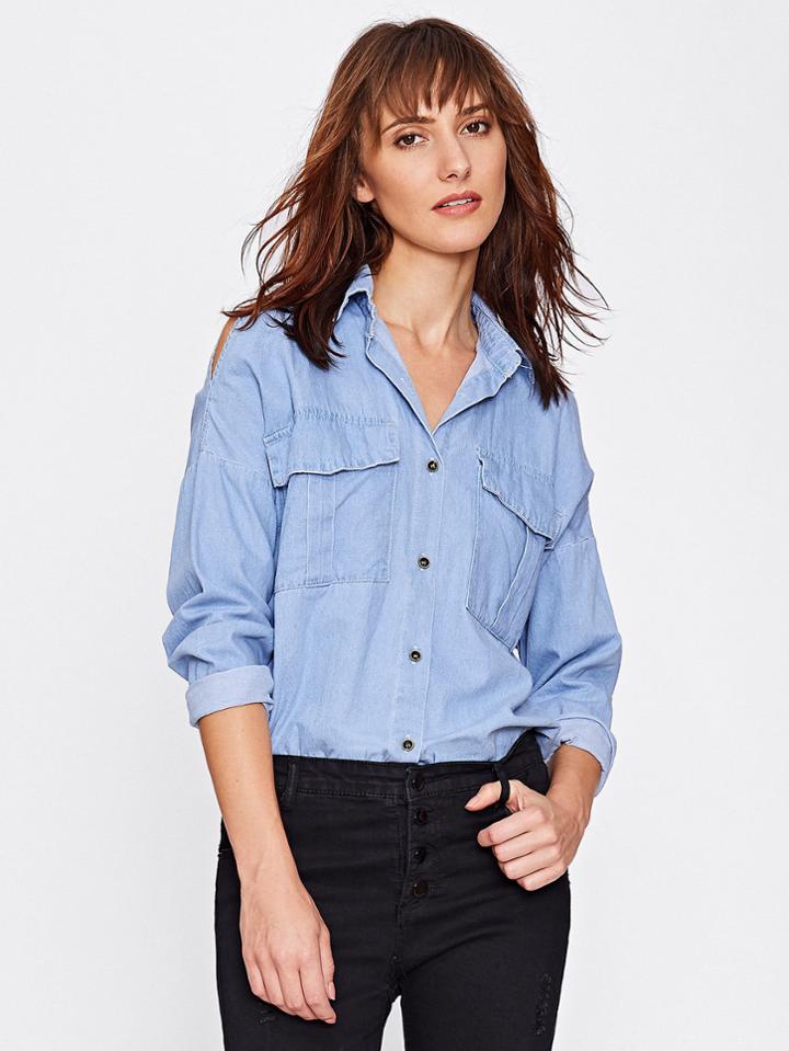 Shein Drop Shoulder High Low Denim Shirt