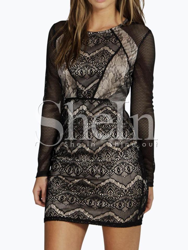 Shein Black Eyelash Lace Bodycon Dress