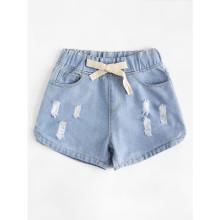 Shein Drawstring Waist Ripped Denim Shorts