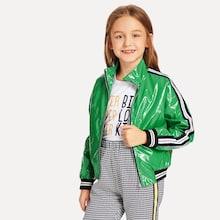 Shein Girls Zip & Pocket Front Striped Jacket
