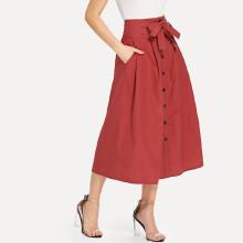Shein Button Front Bow Tie Skirt