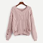 Shein Ripped V-neck Solid Jumper